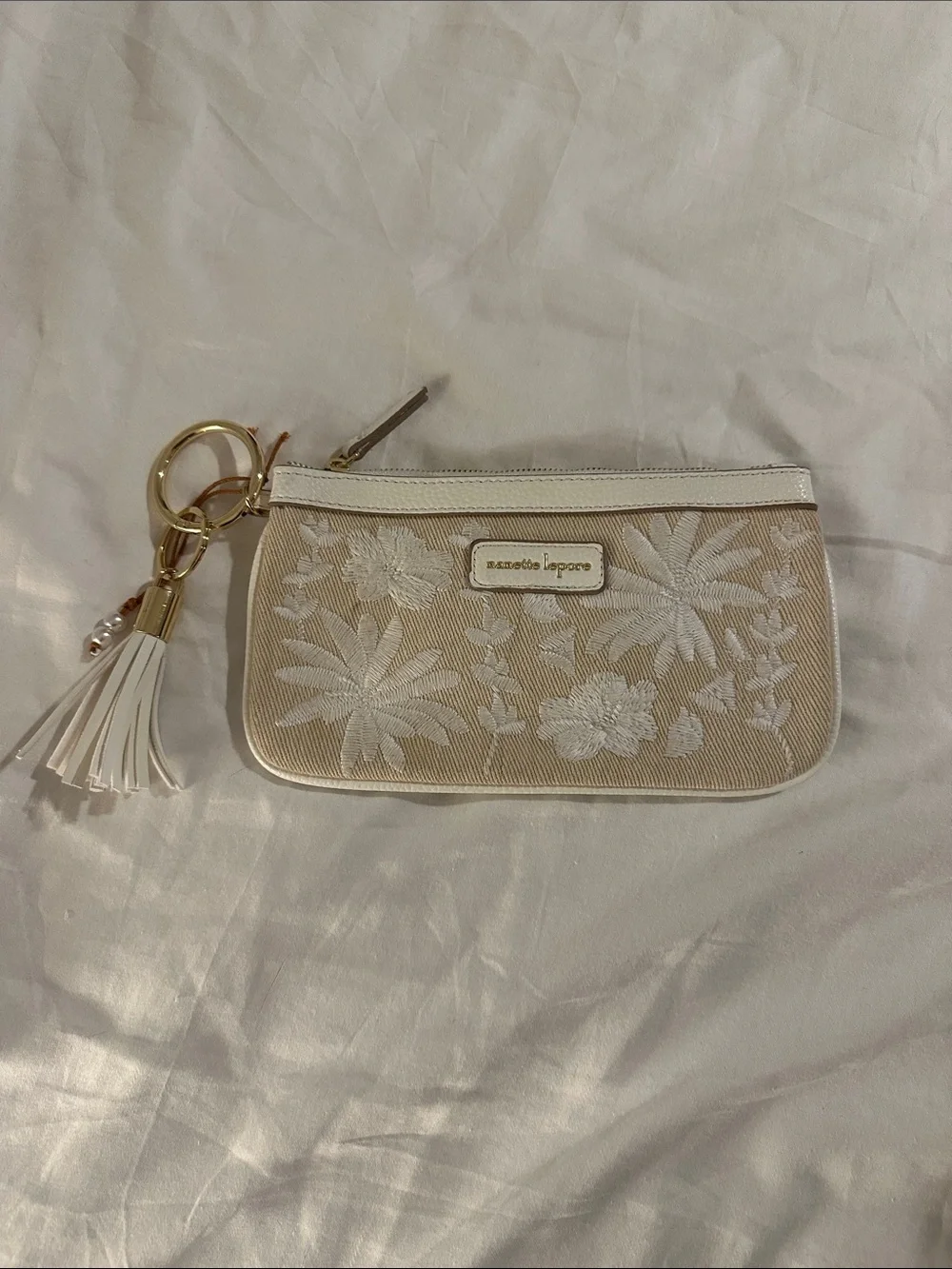 Nanette Lepore Cream Embroidered Floral Tote Detail